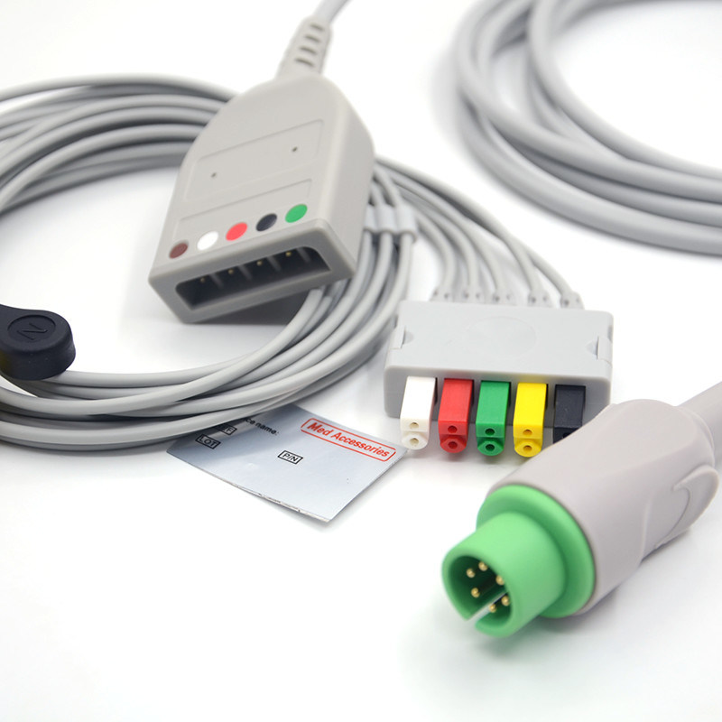 Split 6Pin 5 Leads EKG Monitor Kabel Szary Kolor Lateksowy Free Multi Function
