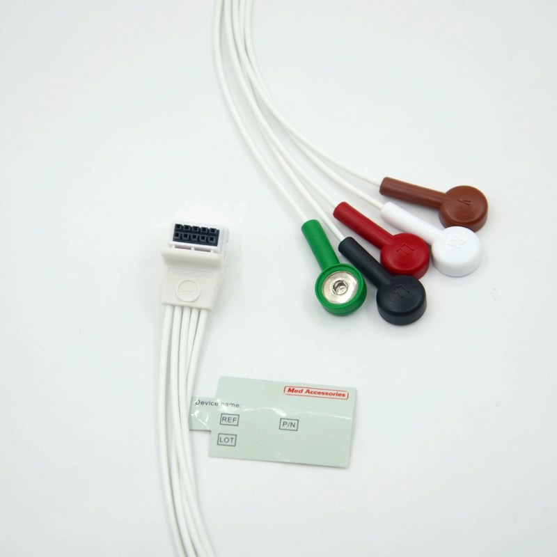 Kompatybilny rejestrator Mortara H3 Holter Kabel EKG Przewodniki 5 przewodów Snap AHA