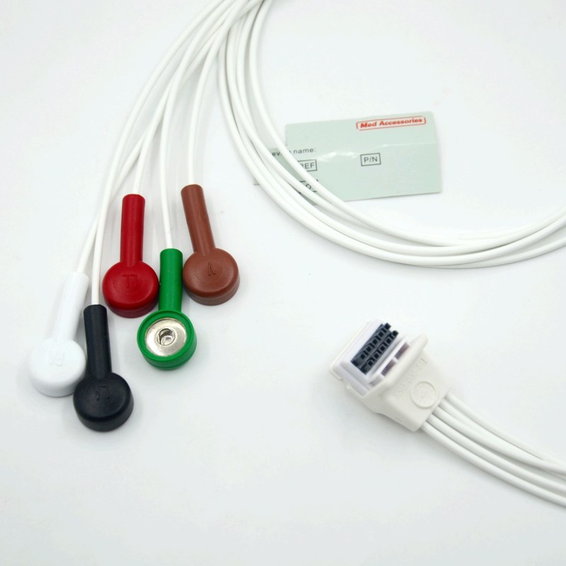 Kompatybilny rejestrator Mortara H3 Holter Kabel EKG Przewodniki 5 przewodów Snap AHA